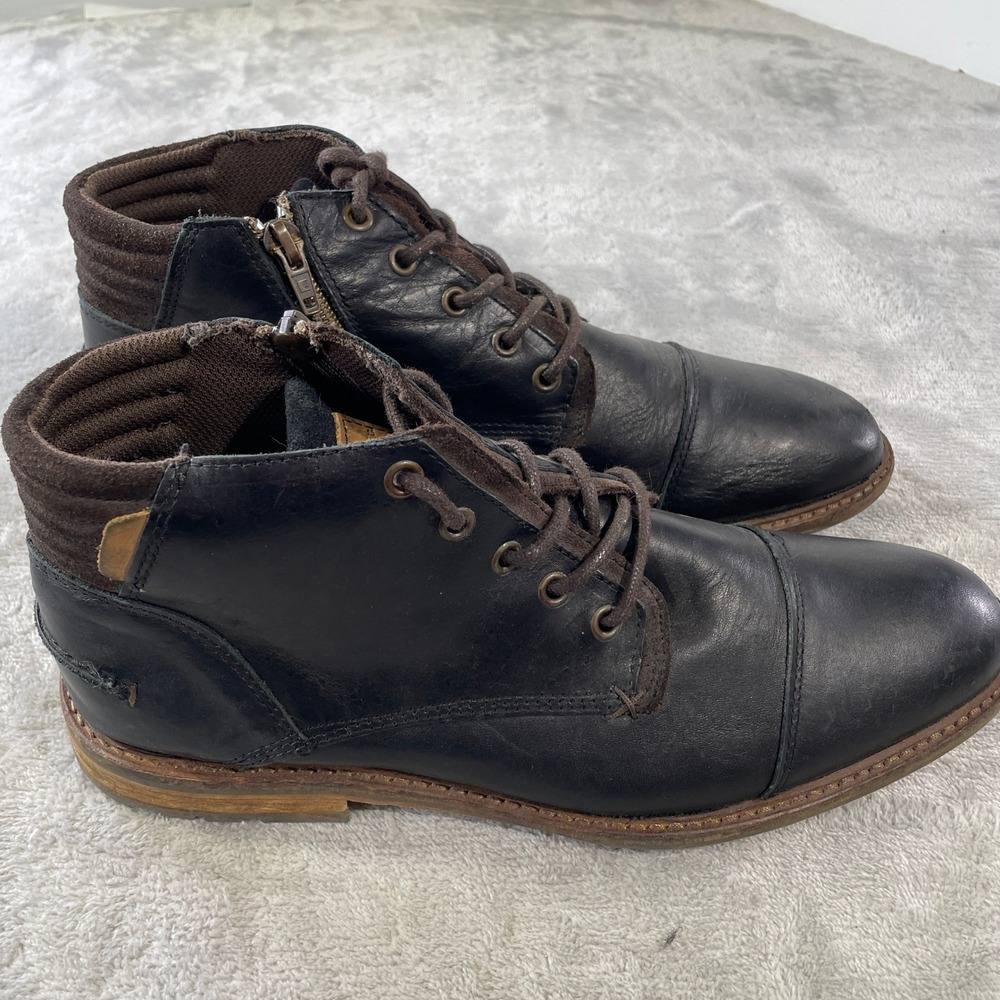 Bullboxer Holten Chukka Boots Men 42 US 9 Black Leather Cap Toe Side Zip Lace Up